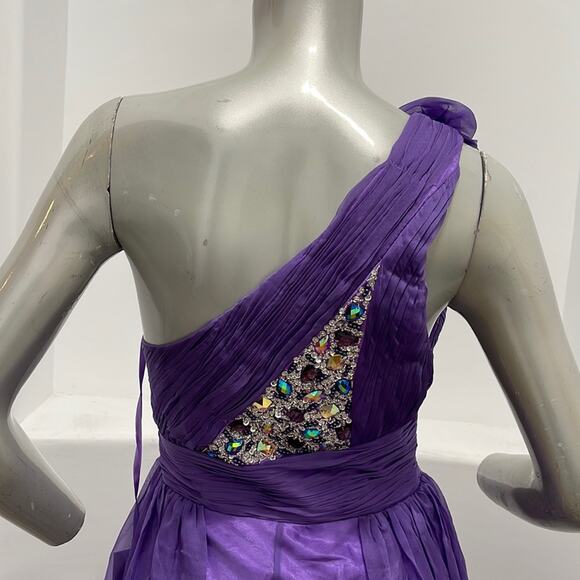 BICICI & COTY One Shoulder Purple Gown Beads Accent Size XS Special Occasion - Picture 7 of 14